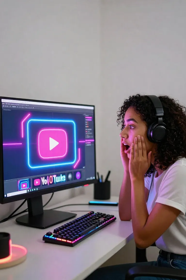 thumbnail neon — exemplo criado na Influenciador IA
