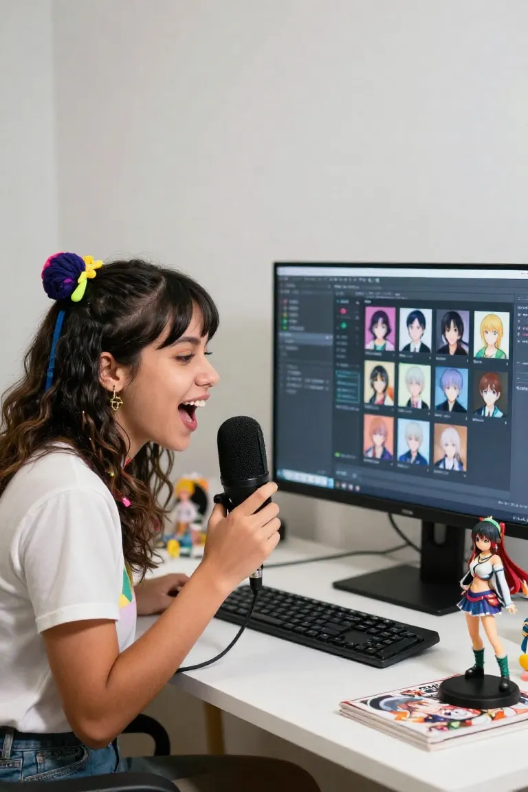 modificador de voz anime — exemplo criado na Influenciador IA