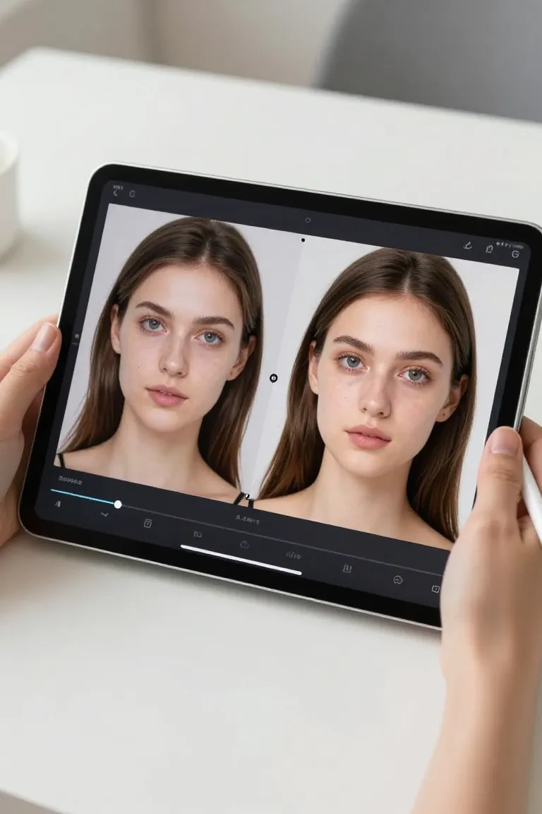 face swap ipad — exemplo criado na Influenciador IA